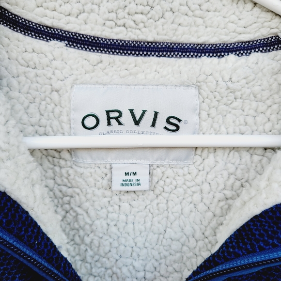 Orvis mens Quarter Zip Sherpa Lined Pullover Sweater Blue Size Medium - Picture 3 of 14